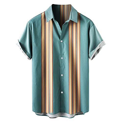 Shirts for Men Fashion Short Sleeve Men's Retro Bowling Shirts 50s Button Down Shirts Cuban Style Camp Shirt(Sky Blue,4X-Large)