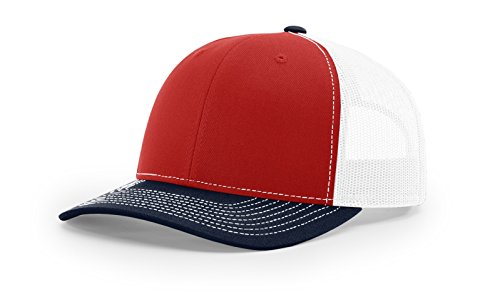 Richardson 112 Trucker OSFA Baseball Hat Ball Cap, Red/White/Navy