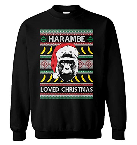 Haase Unlimited Harambe Loved Christmas - RIP Gorilla Meme Unisex Crewneck Sweatshirt (Black, Large)
