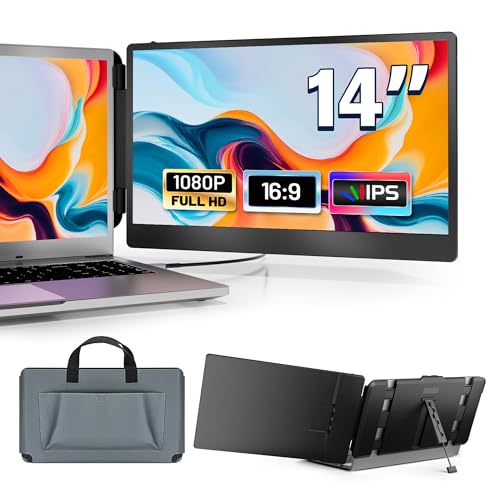 domyfan 14' Laptop Monitor Extender, FHD 1080P IPS Dual Laptop Screen Extender, HDMI/USB-A/Type-C Plug and Play for Windows, Mac, Chrome, Android, Xbox, Switch, PS5, Work with 13.3”-17” Laptops