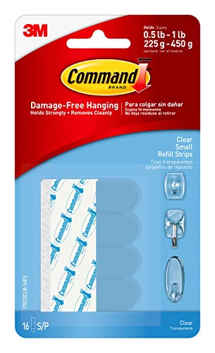 Command Small Refill Adhesive Strips, Damage Free Hanging Wall Adhesive Strips for Small Indoor Wall Hooks, No Tools Removable Adhesive Strips for Christmas Hooks, 16 Clear Command Strips