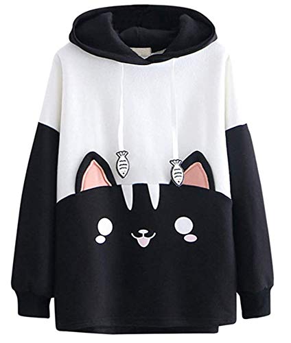 Cosplay Anime Bunny Emo Girls Sweater Hoodie Ears Costume Panda Cat Emo Bear Jacket T Shirt Top Shirt (Black Cat T)