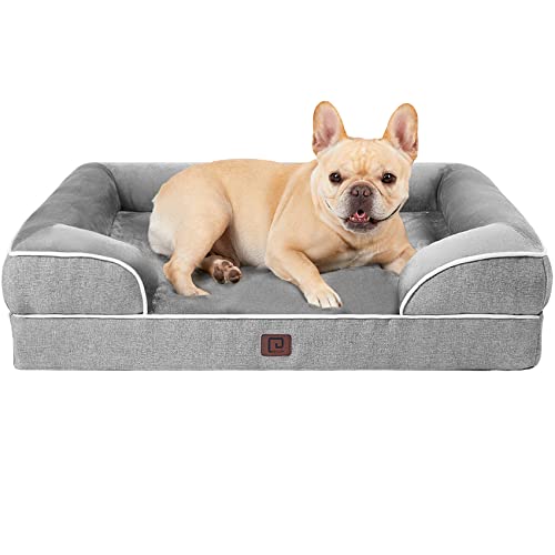 EHEYCIGA Orthopedic Dog Bed for Medium Dogs, Waterproof Memory Foam Medium Dog Beds with Sides, Non-Slip Bottom and Egg-Crate Foam Medium Dog Couch Bed with Washable Removable Cover, Grey