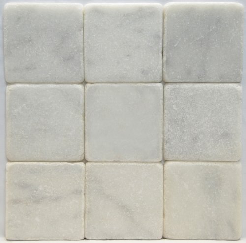 Tenedos Carrara Marble Italian White Bianco Carrera 4x4 Marble Tile Tumbled (Package of 9 Pieces Individual Tile)