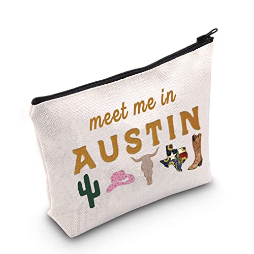 POFULL Austin Gifts Austin Texas Bachelorette Party Makeup Bag meet me in AUSTIN Travel Cosmetic Pouch (AUSTIN bag)