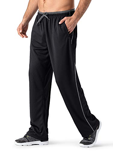 MAGNIVIT Men's Mesh Warm-Up Sweatpants Open Bottom Athletic Lightweight Track Pants Black/Grey