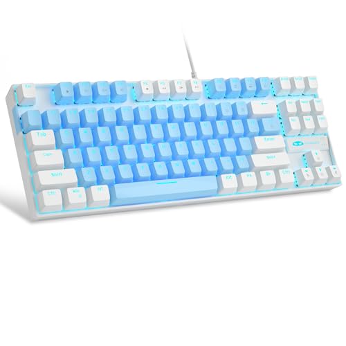 MageGee 75% Mechanical Gaming Keyboard with Blue Switch, LED Blue Backlit Keyboard, 87 Keys Compact TKL Wired Computer Keyboard for Windows Laptop PC Gamer - Blue/White