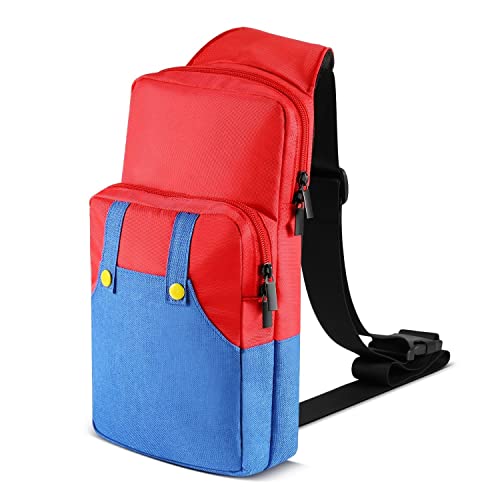 TNP Switch Bag, Travel Bag Compatible with Nintendo Switch/Switch OLED/Switch Lite (Mario) Shoulder Bag Travel Portable Carrying Backpack for Games Accessories Console & Dock Charger