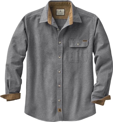 Legendary Whitetails Men's Buck Camp Flannel Shirt, Long Sleeve Heather Button Down for Men Casual Shirt with Corduroy Cuffs Fall & Winter Clothing, Charcoal Heather, Large