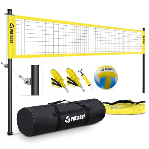 Patiassy Portable Professional Outdoor Volleyball Net Set with Winch System, Adjustable Height Aluminum Poles, Volleyball with Pump and Carrying Bag for Backyard Beach