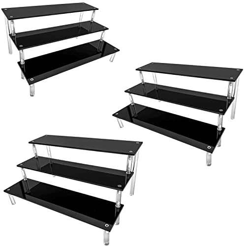 AZEAM Acrylic Riser, Black Display Risers Stand Large Collection Organizer Shelf for Cupcake Food Desserts Holder Cosmetic Products Tabletop Use and More (12 X 8 X 6 Inch) (3 Packs Black)