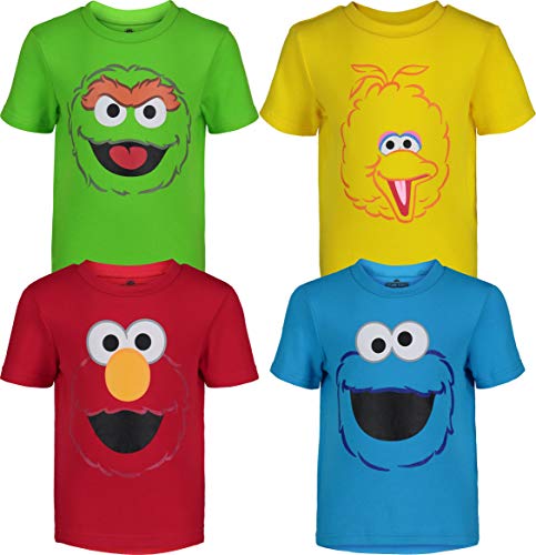 Sesame Street Toddler Boy Girl 4 Pack T-Shirts Elmo Oscar Big Bird Cookie Monster (4T)
