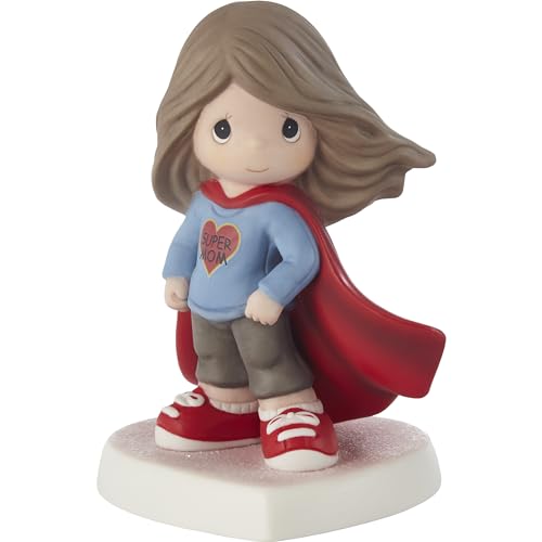 Precious Moments Mom Figurine | You’re My Super Mom Brunette Hair Bisque Porcelain Figurine Mom's Birthday | Hand-Painted