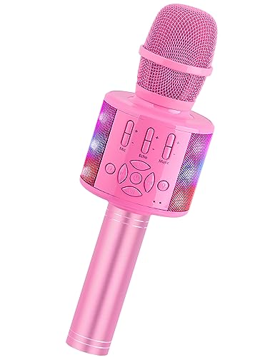 Amazmic Toys for Girls, Kids Karaoke Microphone Toddler Microphone for Kids with Lights, Birthday Gift for Girls, Boys Toy Age 3 4 5 6 7 8 9 10-14+(Pinkcolor)