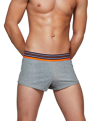 SEOBEAN Mens Striped Waist Low Rise Boxer Brief Trunks Underwear (00502 Light Grey, Medium)
