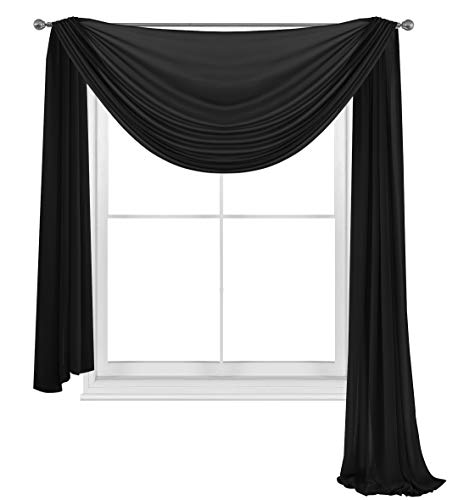 WPM WORLD PRODUCTS MART Drape/Panels/Scarves/Treatment Beautiful Sheer Voile Window Elegance Curtains Scarf for Bedroom & Kitchen Fully Stitched and Hemmed (Black, 38' Inch x 216' Inch)