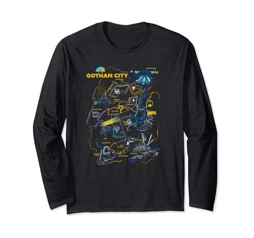 DC Comics Batman Gotham City Map Locations Territorial Logo Long Sleeve T-Shirt