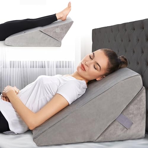 Adjustable Bed Wedge Pillow for Sleeping - 7 in 1 Incline Folding Memory Foam Cushion - Body Positioner System for Legs or Back | Support Pillow Helps Acid Reflux, Anti Snoring, Heartburn, GERD