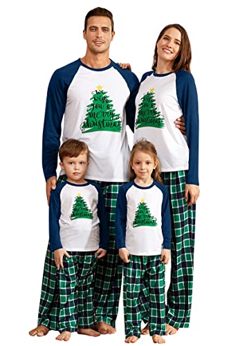 IFFEI Family Christmas Pajamas Matching Sets Tree Printed Shirt and Plaid Pants Jammies with Pockets Women L