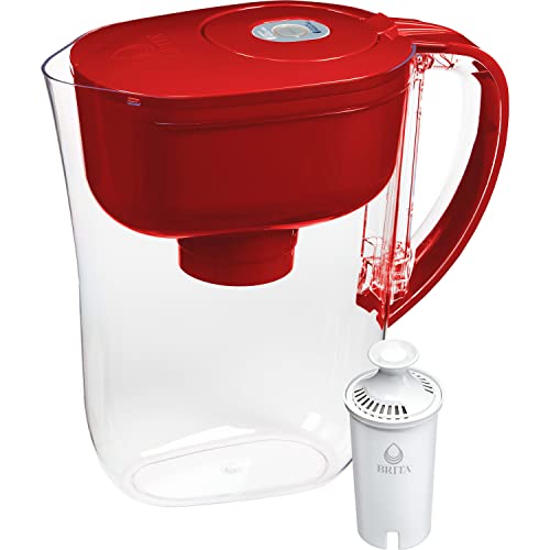 Brita Water Filter Pitcher for Tap and Drinking Water with SmartLight Filter Change Indicator + 1 Standard Filter, Lasts 2 Months, 6-Cup Capacity, Christmas Gift for Men and Women, BPA Free, Red