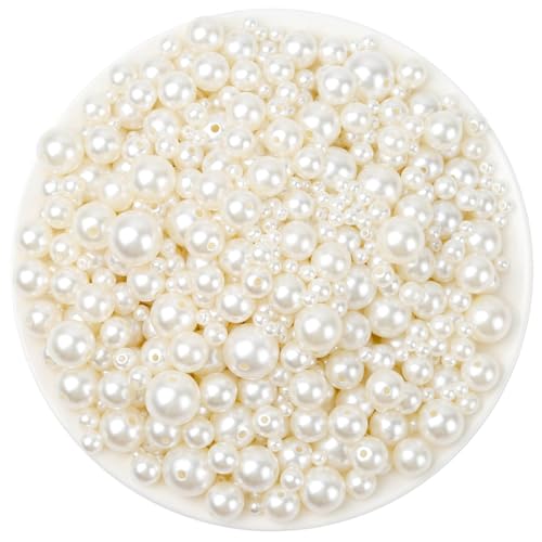 Anezus 2205Pcs Pearls for Craft, Assorted Sizes Fake Pearl Beads, Sew on Pearls, Bulk Loose Pearl Beads with Holes for Jewelry Making, Bracelets, Necklaces, Hairs, Decoration, Vase Filler
