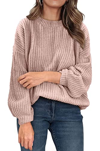 PRETTYGARDEN Women's Fashion Sweater Long Sleeve Casual Ribbed Knit Winter Clothes Pullover Sweaters Blouse Top (Khaki,Small)