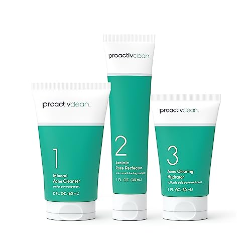 Proactiv Clean 3 Step Acne Treatment Routine- Sulfur Acne Treatment Cleanser, Azelaic Acid Serum, and Facial Moisturizer for Acne Prone Skin- 30 Day Acne Skin Care Kit w/Zits Happen Pimple Patches