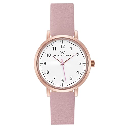 Wristology Olivia Mini Rose Gold Womens Watch - Pink Interchangeable Genuine Leather Band - Easy to Read Analog Face with Numbers and Second Hand for Women, Nurses, Teachers, OM086