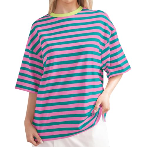 Lightning Deals of Today Womens Tops Summer Trendy Crew Neck Short Sleeve Casual Striped Graphic Going Out Top Comfy Loose Fitted Sport Shirts Camiseta Mujer