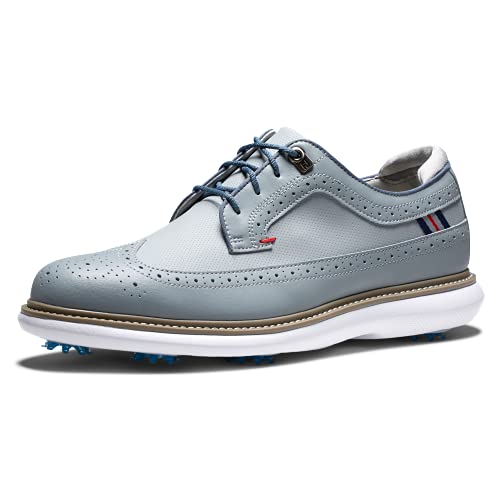 FootJoy Men's Traditions-Wing Tip Golf Shoe, Grey/Grey/Red, 11