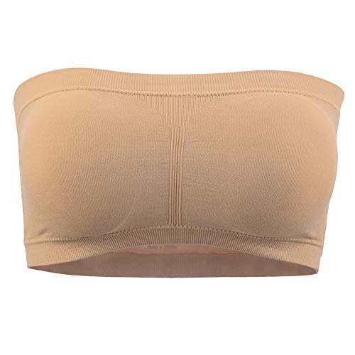 ilishop Women's Padded Bandeau Bra, Strapless Removable Pads Tube Tops 1-4 Pack Nude