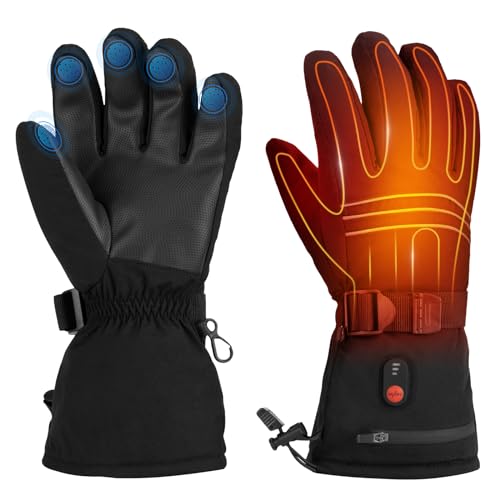RunRRIn Heated Gloves for Men Women - 7.4V 3200mAh Rechargeable Electric Battery Powered Hand Warmer, Winter Heating Thermal Waterproof Snow Ski Gloves for Hunting Skiing Camping
