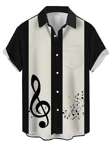 Deer Lady Mens Hawaiian Shirts Casual Short Sleeve Button Down Summer Beach Shirts Colorblock Black White L