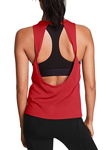 Mippo Workout Tank Tops for Women Open Back Yoga Tops Backless Workout Shirts Muscle Tank Athletic Running Gym Tank Tops Loose Fit Sports Gym Clothes for Women Red S