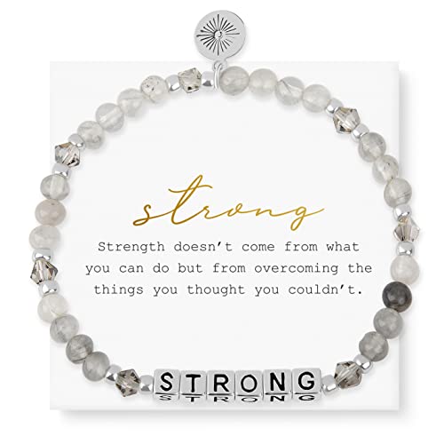 INSPIRED VOICES Inspirational Bracelets for Women - Motivational Bracelets, Inspirational Jewelry, Beaded Stretch Bracelets and Encouragement Gifts for Women (STRONG/Silver Plated/Grey)