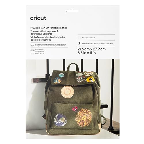 Cricut Printable Iron On Vinyl for Dark Fabrics - US Letter Size, (3ct), Printable HTV Vinyl for Inkjet Printer, Compatible with Cricut Maker, Expression and Cricut Joy Xtra Machines