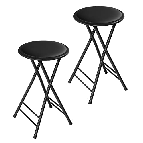 Set of 2 Counter Height Bar Stools – 24-Inch Backless Folding Chairs with 225lb Capacity for Kitchen, Rec Room, or Game Room by Trademark Home (Black)