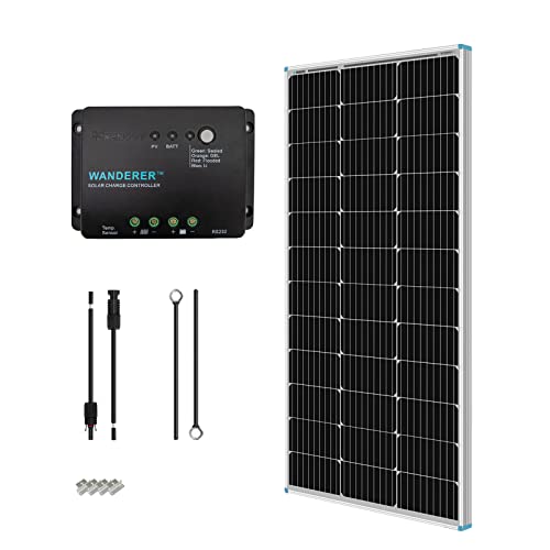 Renogy 100 Watt 12 Volt Solar Panel Starter Kit with 100W Monocrystalline Solar Panel + 30A PWM Charge Controller + Adaptor Kit + Tray Cables + Mounting Z Brackets for RV Boats Trailer Off-Grid System