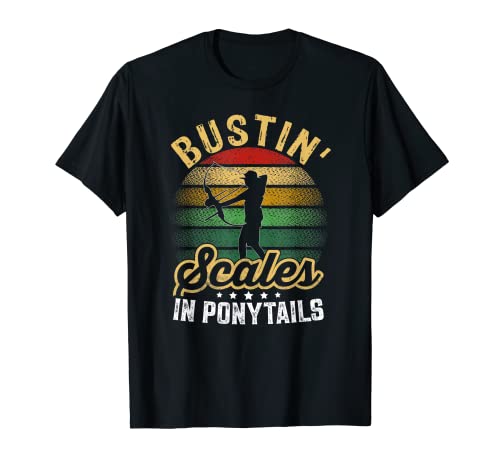 Retro Bustin' Scales in Ponytails Funny Bowfishing Bowfisher T-Shirt