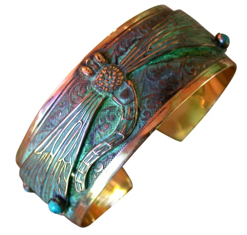 Elaine Coyne Collectible Artwear Dragonfly Cuff Bracelet - USA Made - Genuine Garnet