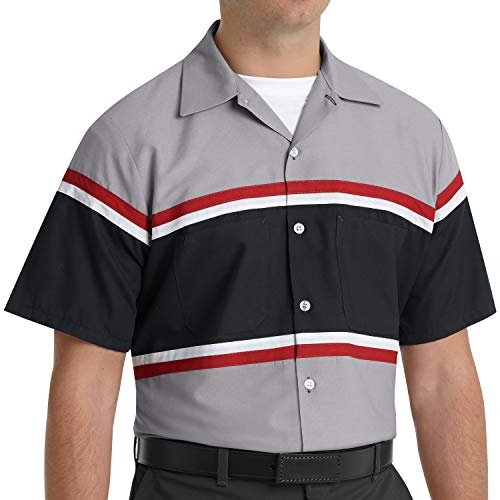 Red Kap Men's Size Short Sleeve Technician Shirt, Grey/Black with Red/White, 3X-Large/Tall