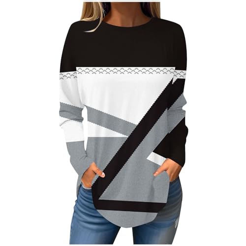 Black Gift Friday Deals 2023 Long Sleeve Shirts for Women,2023 Trendy Floral Printed Tunic Tops Loose Crewneck Tee Shirt Comfy Girls Teen Blouses Friday My The 13th Orders Lightning Clearance Deal