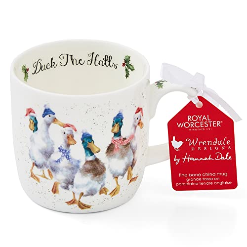 Royal Worcester Wrendale Designs Duck the Halls Mug | 14 Ounce Large Coffee Mug with Duck Design | Made from Fine Bone China | Microwave and Dishwasher Safe