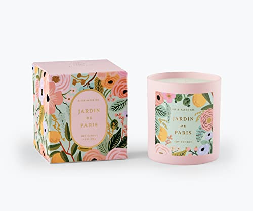 RIFLE PAPER CO. Candle | Festive Occasions and Gatherings with Decorative Box and Festive Labels On Soy Candle Base and 40+ Hour Burn Time, Jardin De Paris