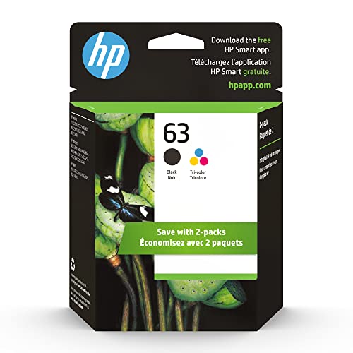 HP 63 Black/Tri-color Ink (2-pack) | Works with HP DeskJet 1112, 2130, 3630 Series; HP ENVY 4510, 4520 Series; HP OfficeJet 3830, 4650, 5200 Series | Eligible for Instant Ink | L0R46AN
