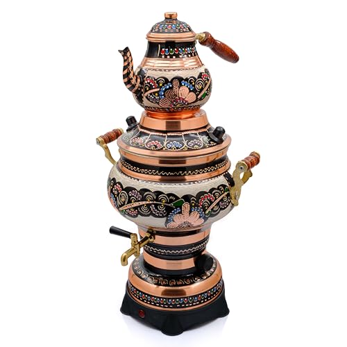 Russian Copper Electric Samovar 5.2 Liters Engraved Traditional Tea Maker (Colorful Floral)