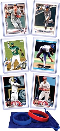 Texas Rangers Baseball Cards: Adolis Garcia, Corey Seager, Josh Jung, Marcus Semien, Nathaniel Lowe, Nolan Ryan ASSORTED Baseball Stars and GOATs Trading Card and Wristbands Gift Pack