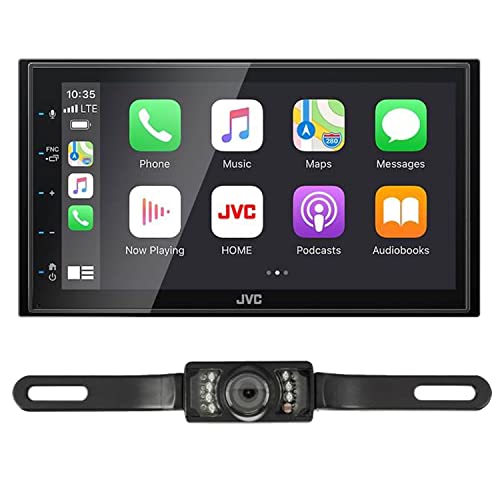 JVC KW-M560BT CarPlay Android Auto Multimedia Player w/ 6.8' Capacitive Touchscreen Bundled with + (1) License Plate Style Backup Camera
