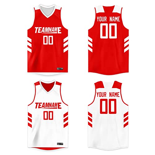 BaiLiLai Custom Basketball Jersey Reversible Printed Name Number Athletic Blank Team Uniform for Men/Youth, Red/White05, One Size