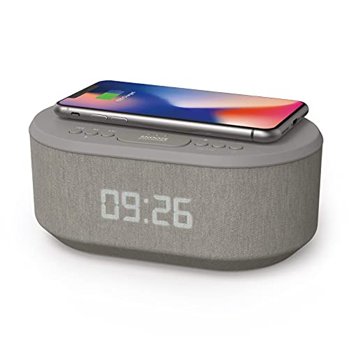 i-box Dawn, Alarm Clock Radio, Alarm Clocks for Bedrooms, FM Radio, Alarm Clock with Wireless Charging, Wireless Speakers with Bluetooth, Digital Alarm Clock, USB Port, Dimmable Night Light (Grey)